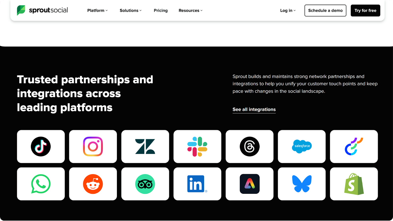 A screenshot of some of Sprout Social's integrations.