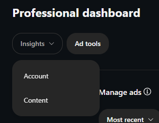 A screenshot showcasing how to access Instagram insights in the desktop Instagram page.