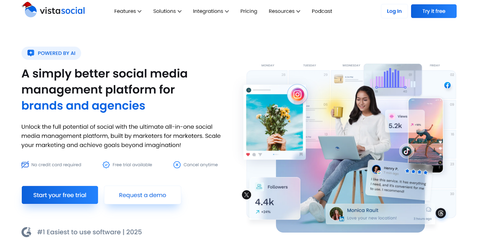 A screenshot of social media AI tool Vista Social's website.