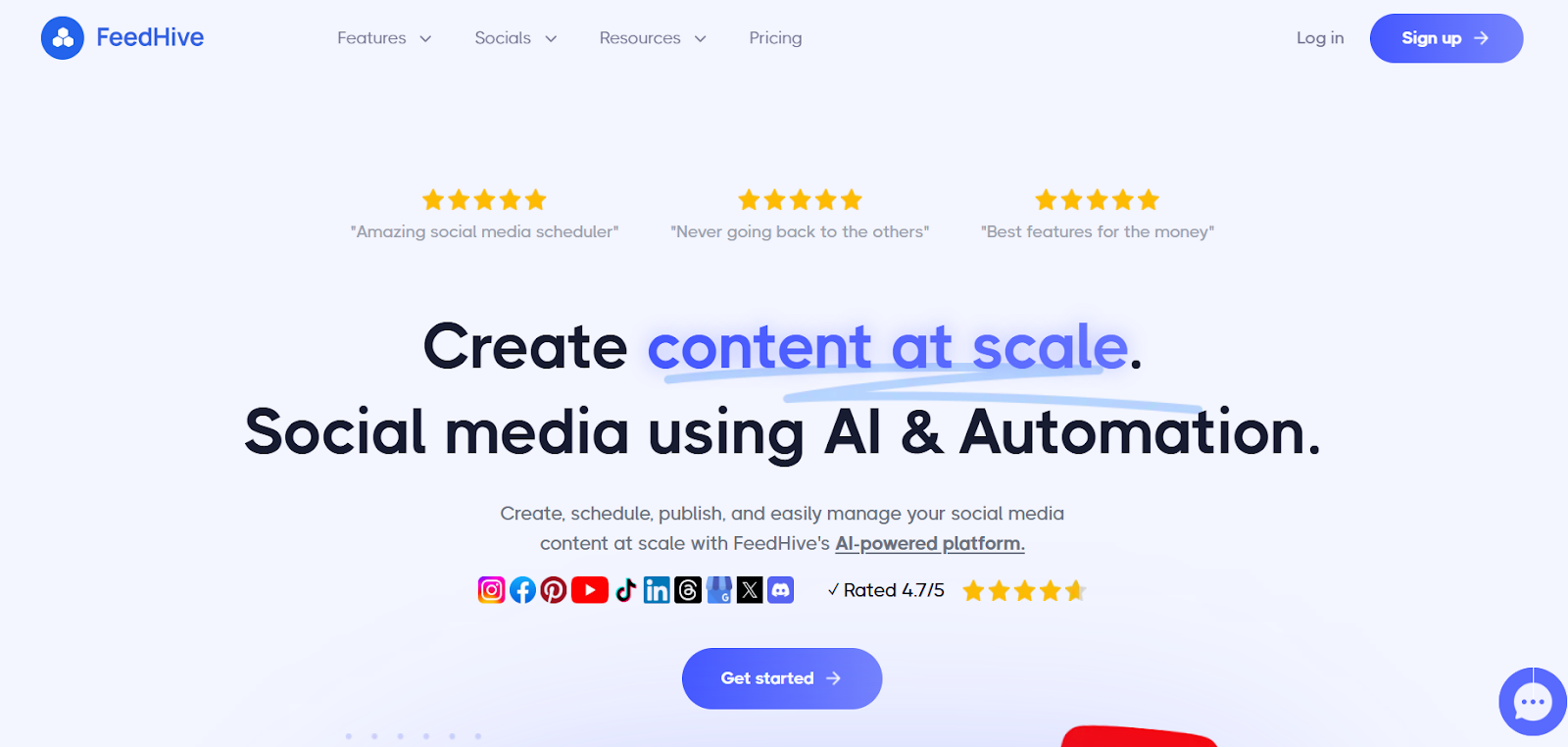 A screenshot of social media AI tool FeedHive's website.