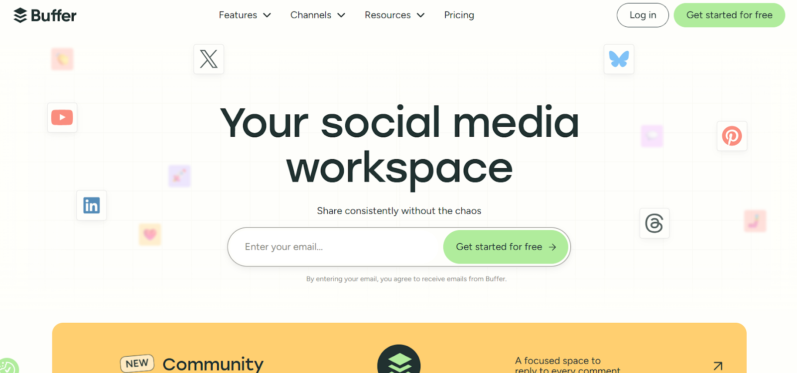 A screenshot of social media AI tool Buffer's website.