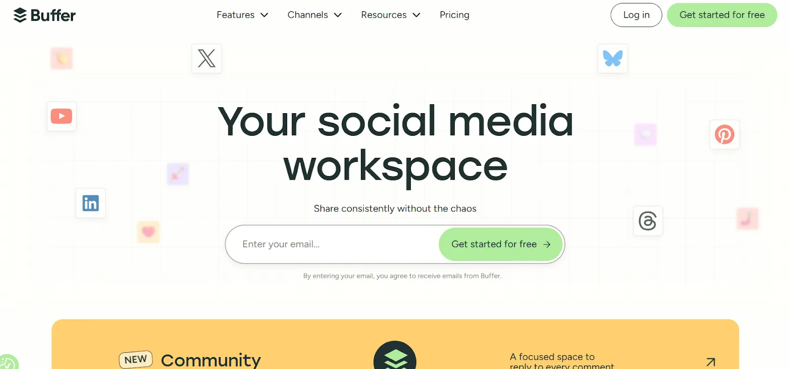A screenshot of social media AI tool Buffer's website.