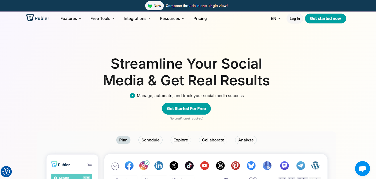 A screenshot of social media AI tool Publer's website.