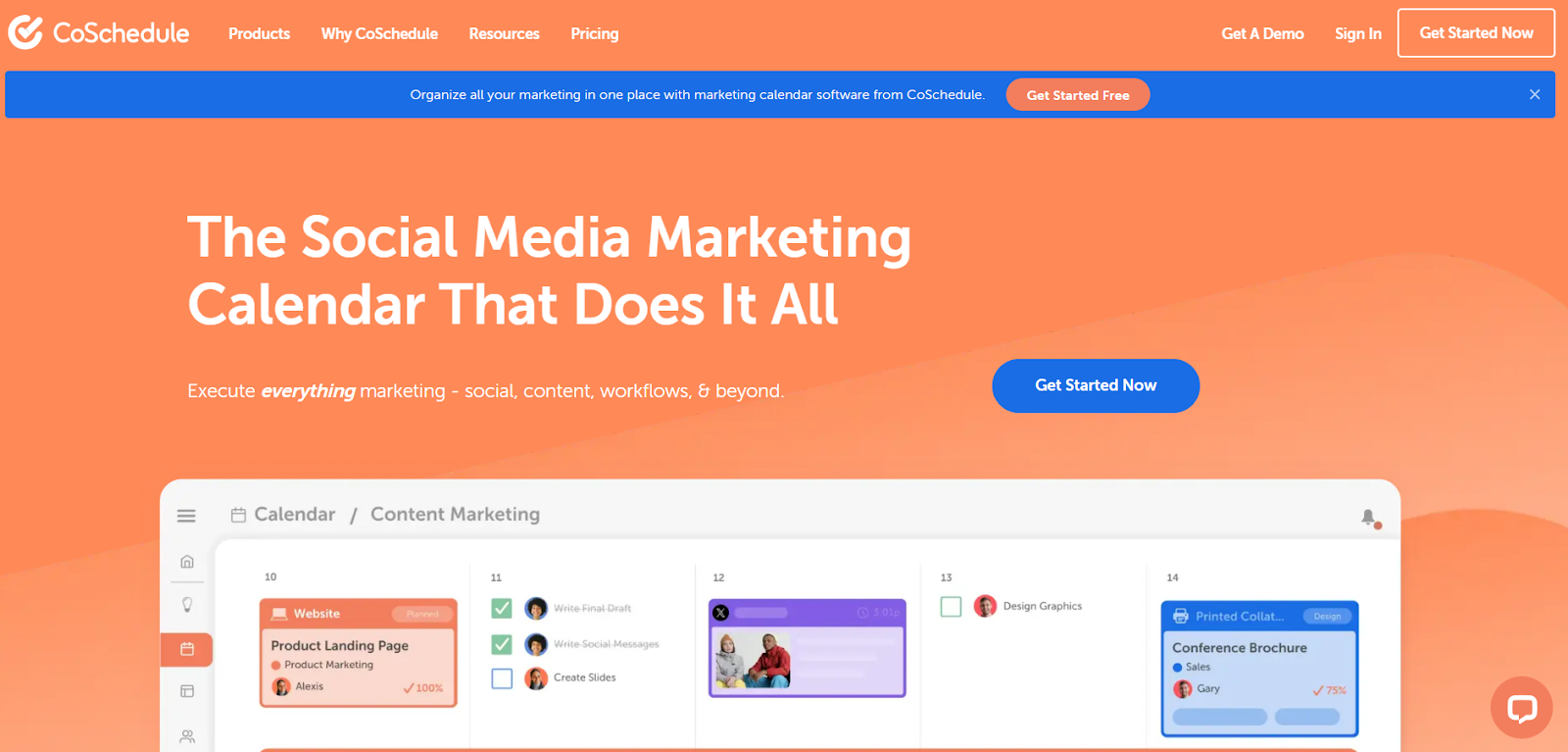 A screenshot of social media AI tool CoSchedule's website.