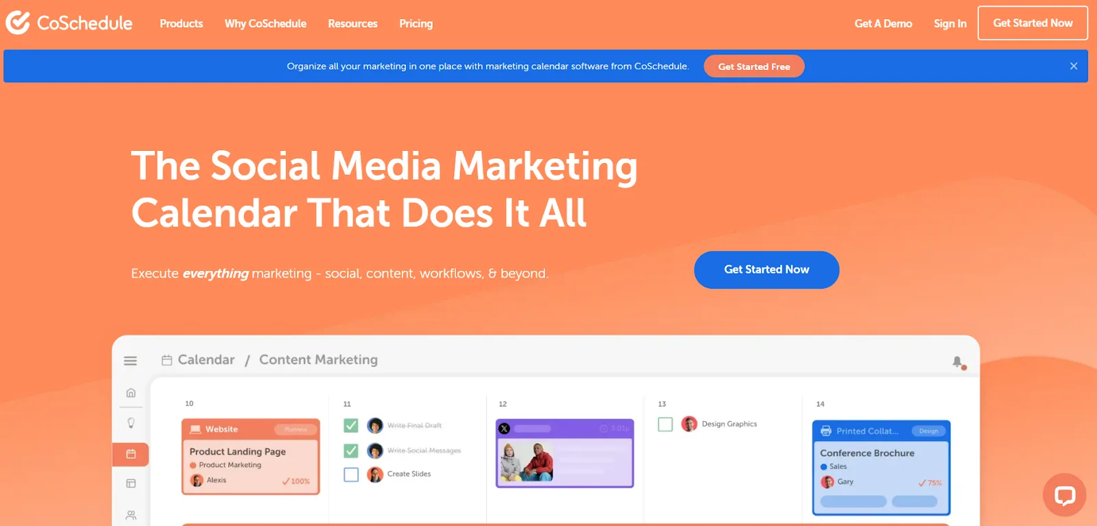 A screenshot of social media AI tool CoSchedule's website.