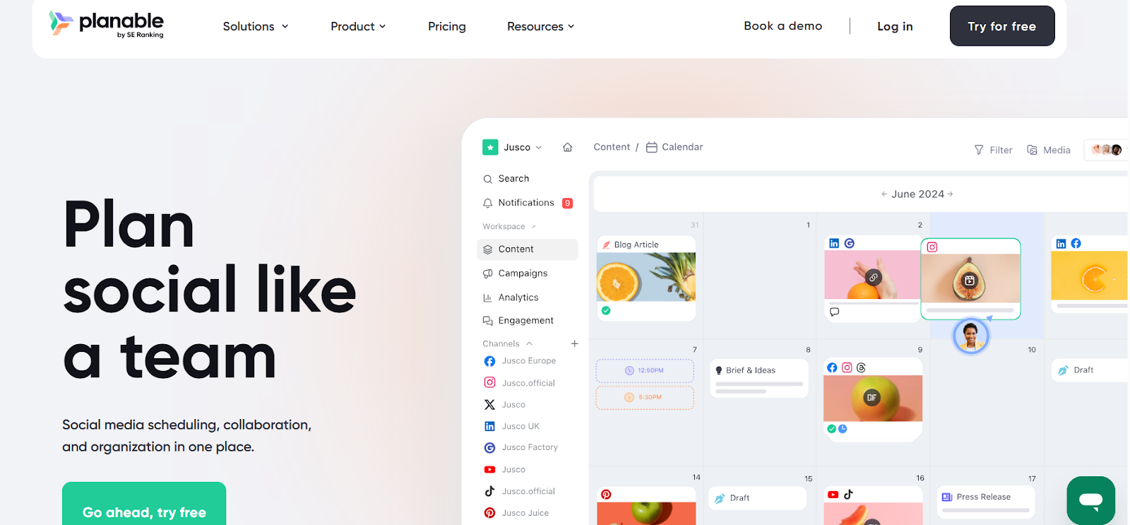 A screenshot of social media AI tool Planable's website.