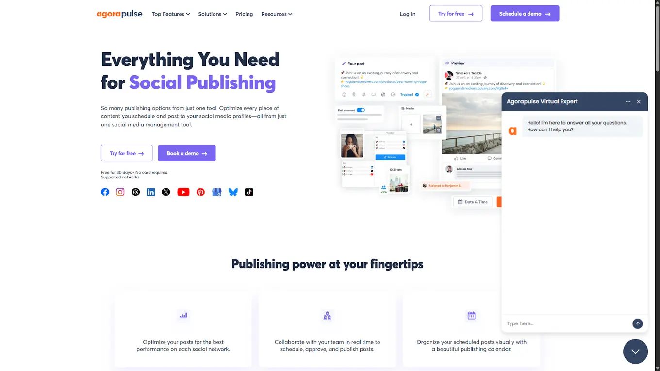 Agorapulse's social media publishing landing page.