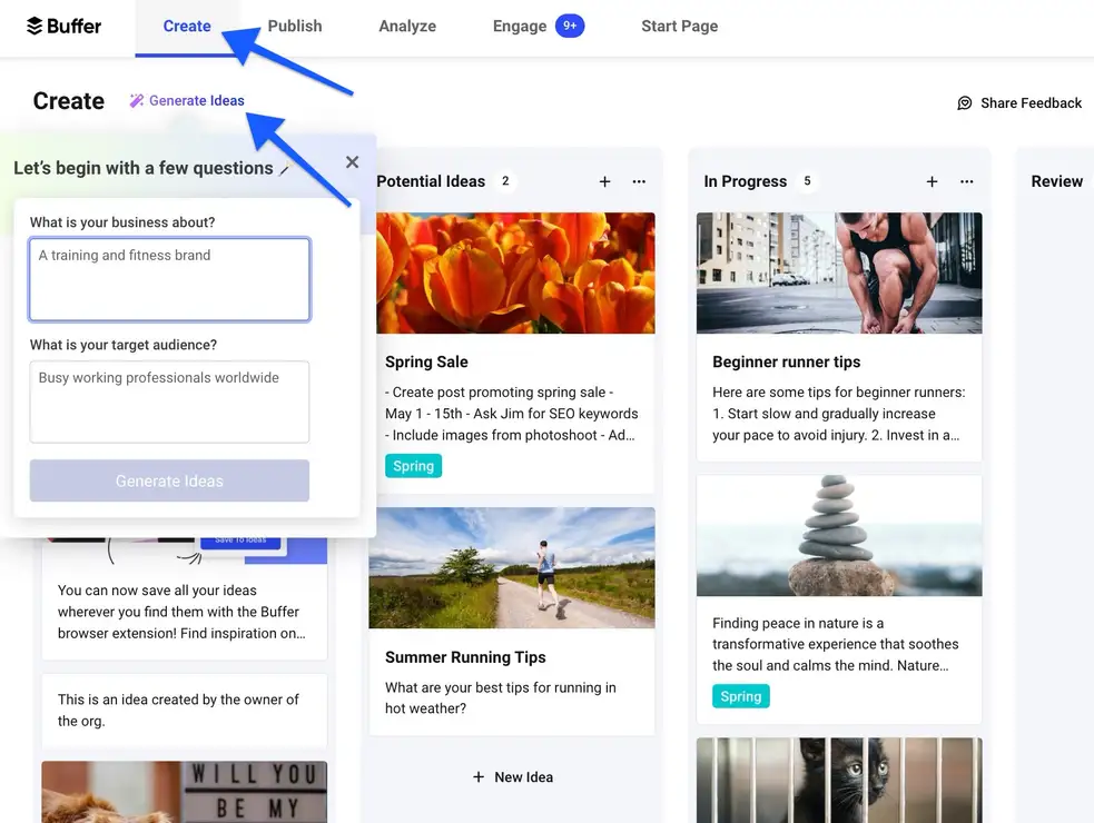 AI content generation inside Buffer.