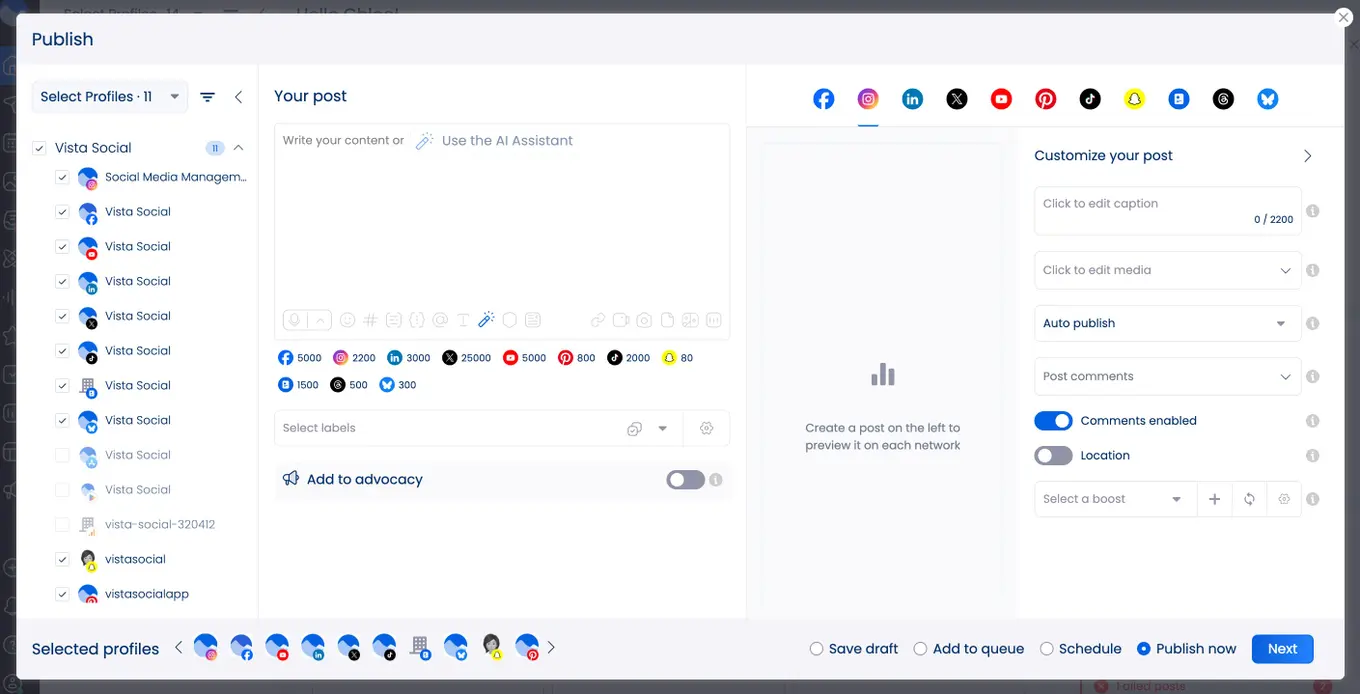 Vista Social's content creation interface.