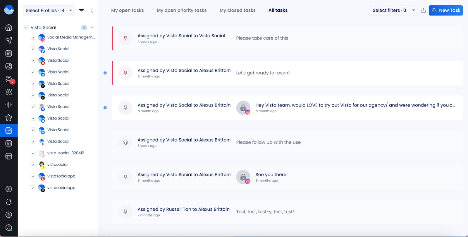 Vista Social's task management interface.