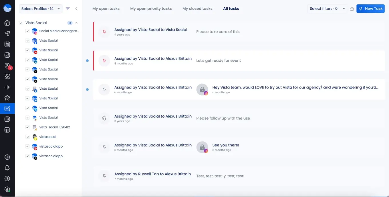 Vista Social's task management interface.