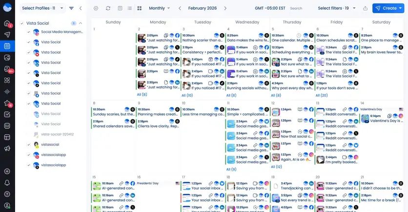 Vista Social's content calendar interface in small preview mode.