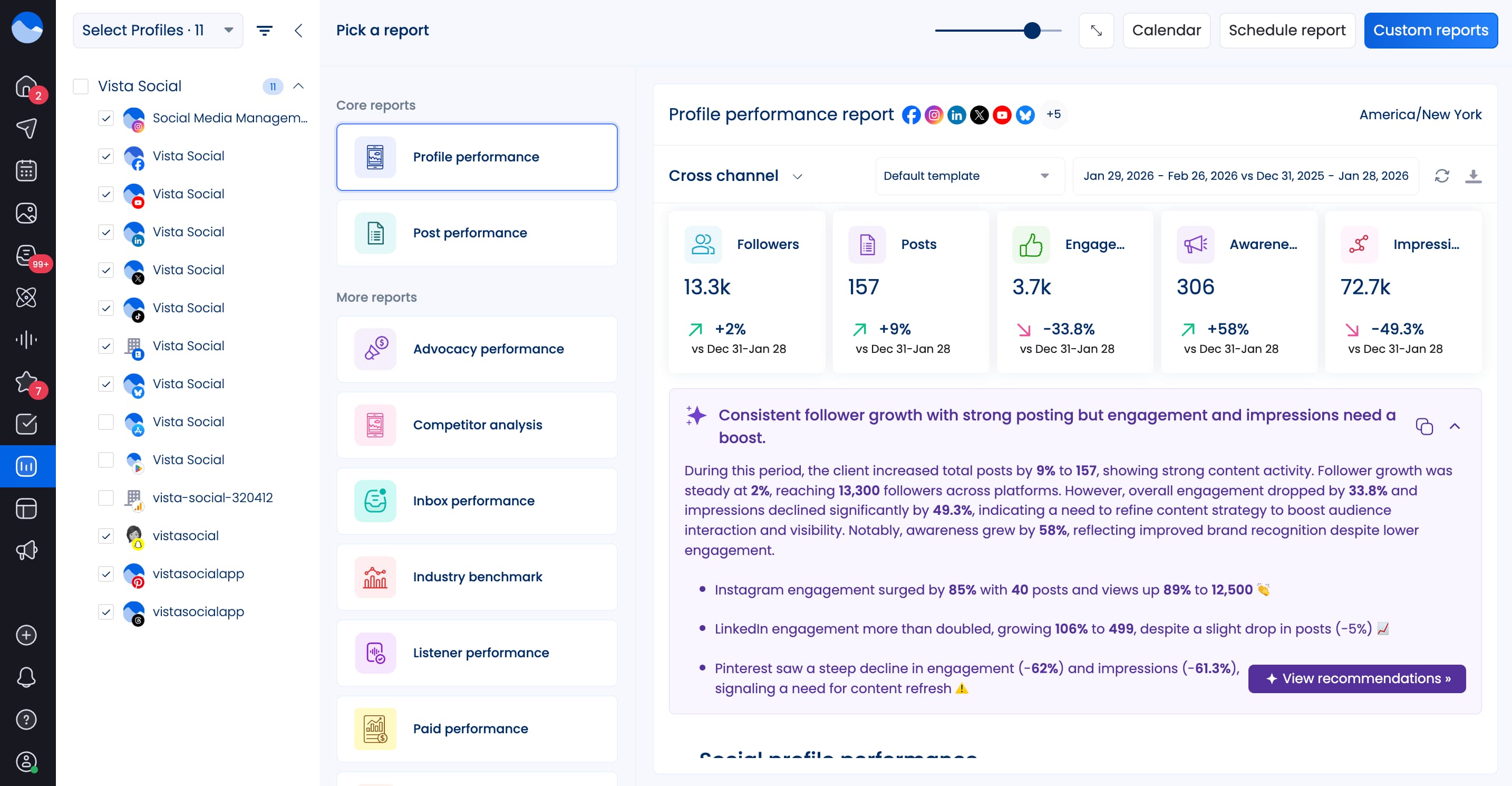 Vista Social's reporting interface.