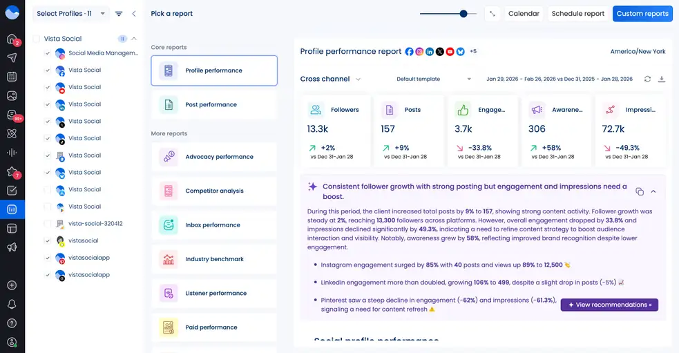 Vista Social's reporting interface.