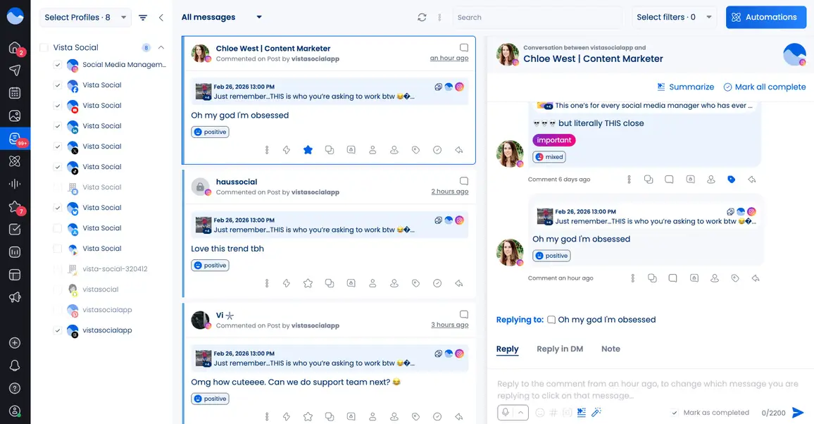 Vista Social's unified social inbox.