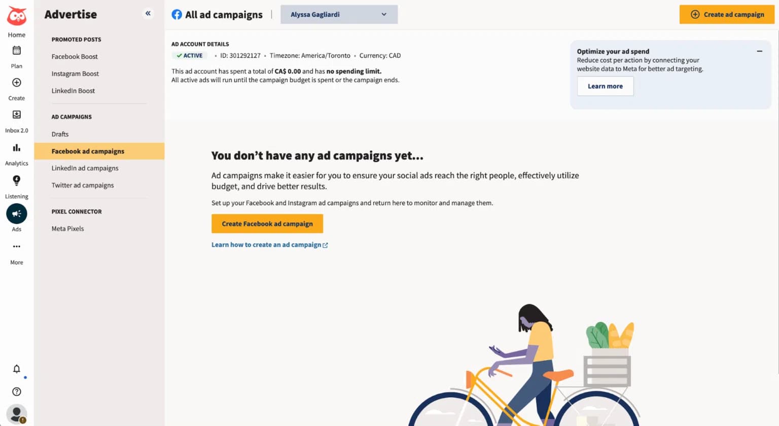 Hootsuite's social advertising interface.