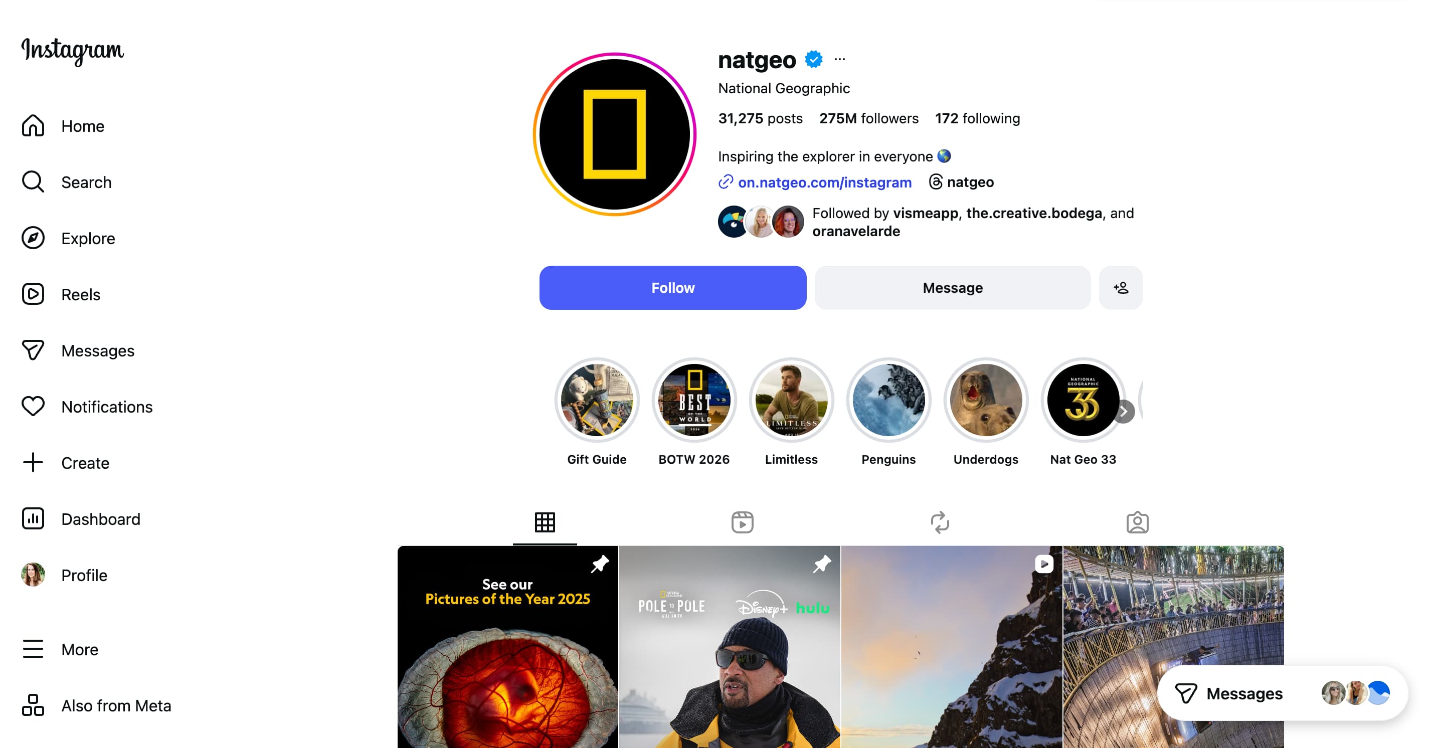 A screenshot of the National Geographic Instagram feed.