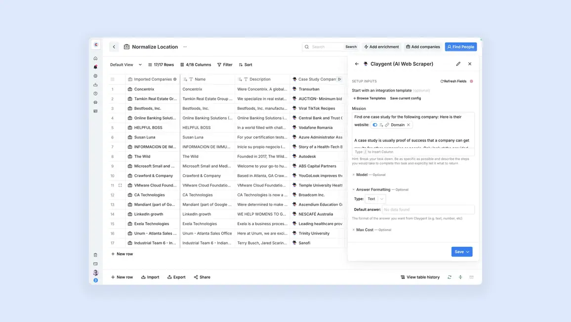 A screenshot of Clay's Claygent AI.