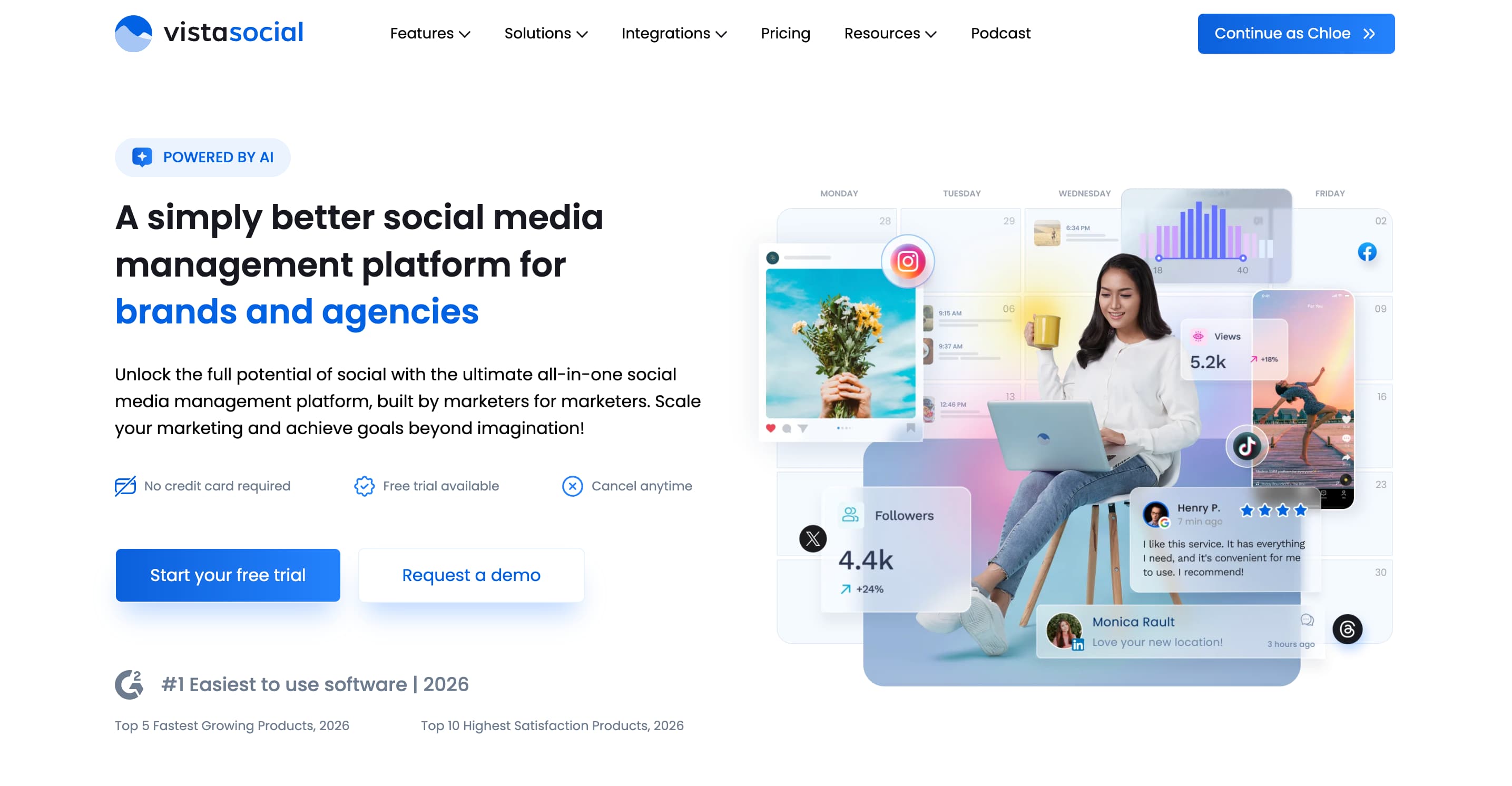 A screenshot of the Vista Social website.