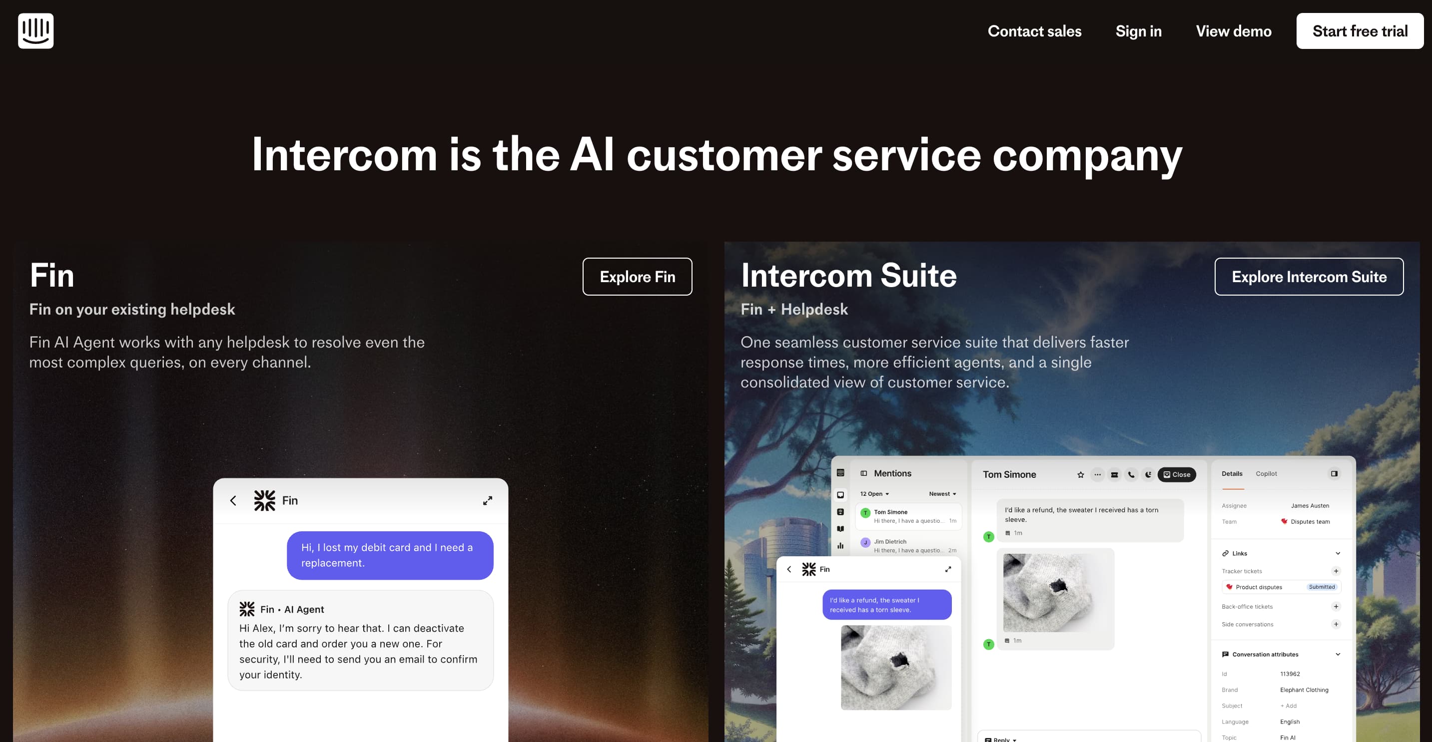 A screenshot of the Intercom website.