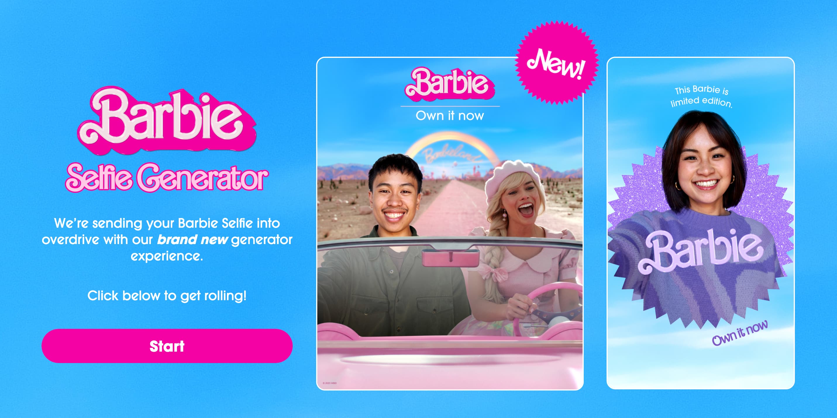 A screenshot of the Barbie movie selfie generator.