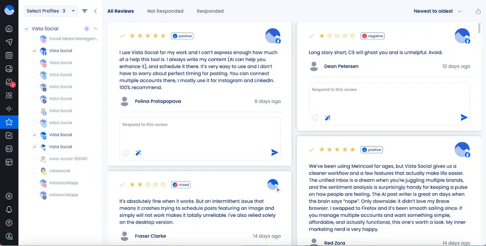 Review management in Vista Social.
