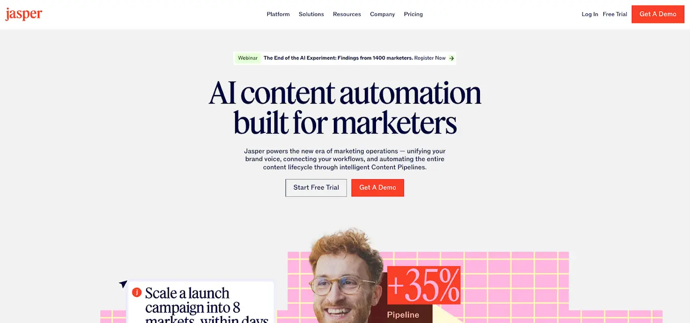 A screenshot of Jasper AI's website.