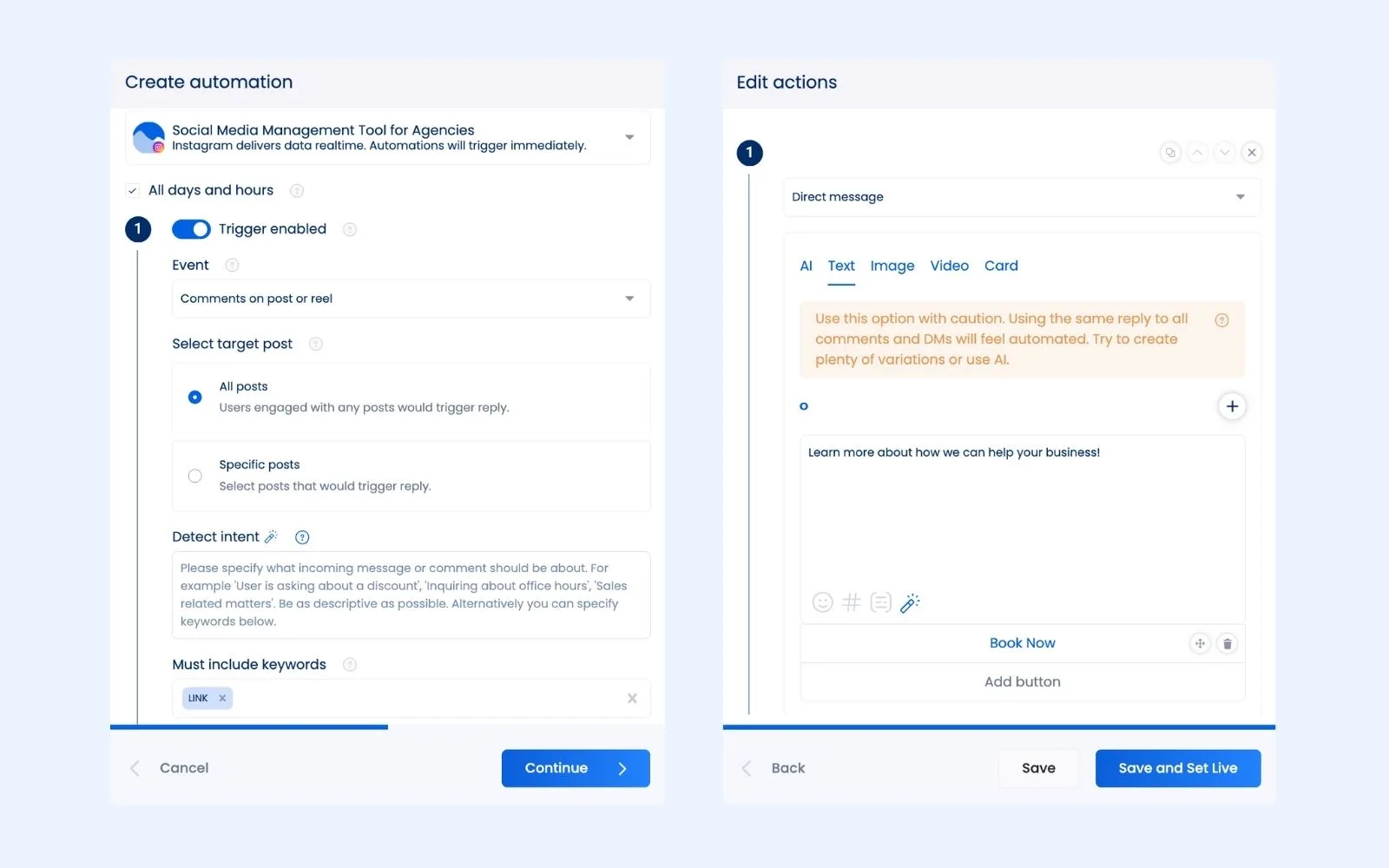 A sample inbox automation for a social media agency.