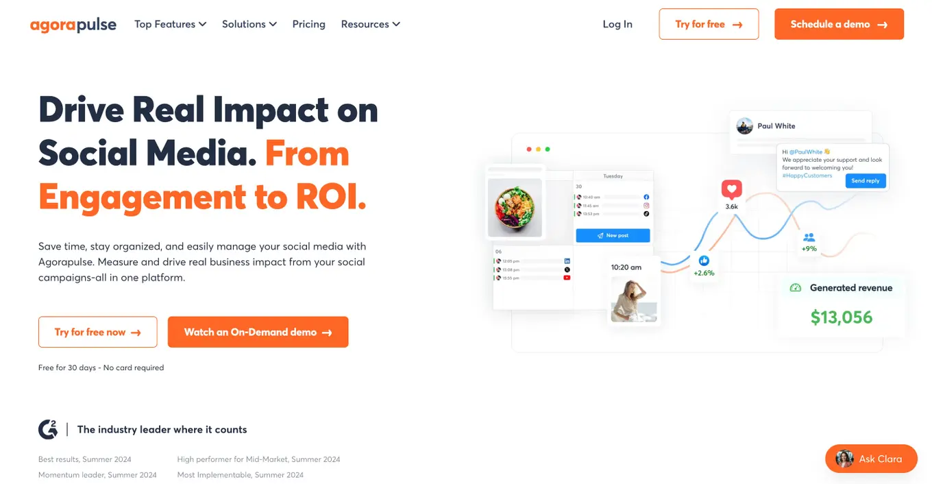 Social media automation tool Agorapulse's website.