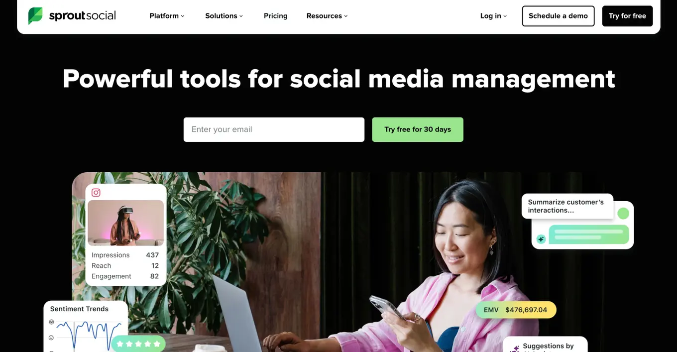 Social media automation tool Sprout Social's website.