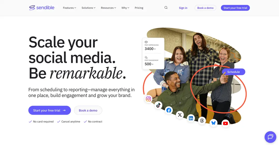 Social media automation tool Sendible's website.