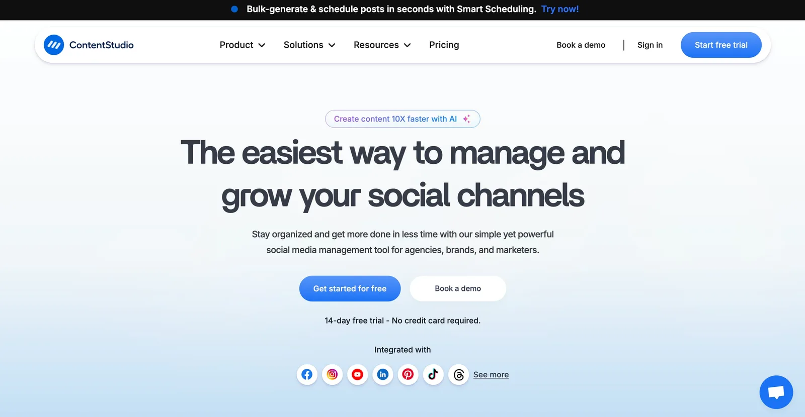Social media automation tool ContentStudio's website.