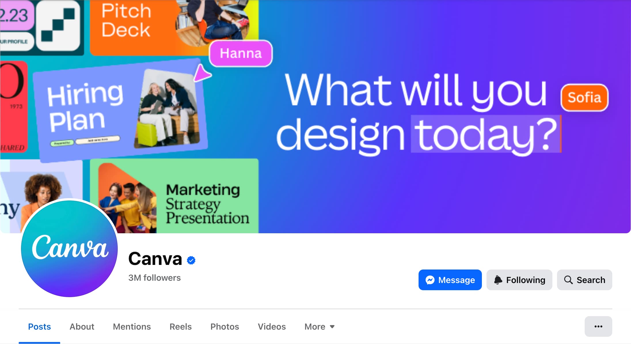 A screenshot of Canva's Facebook Page.
