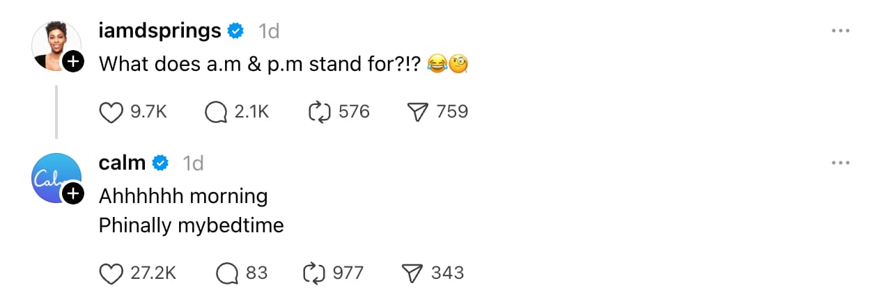 A screenshot of a Threads post from Calm.