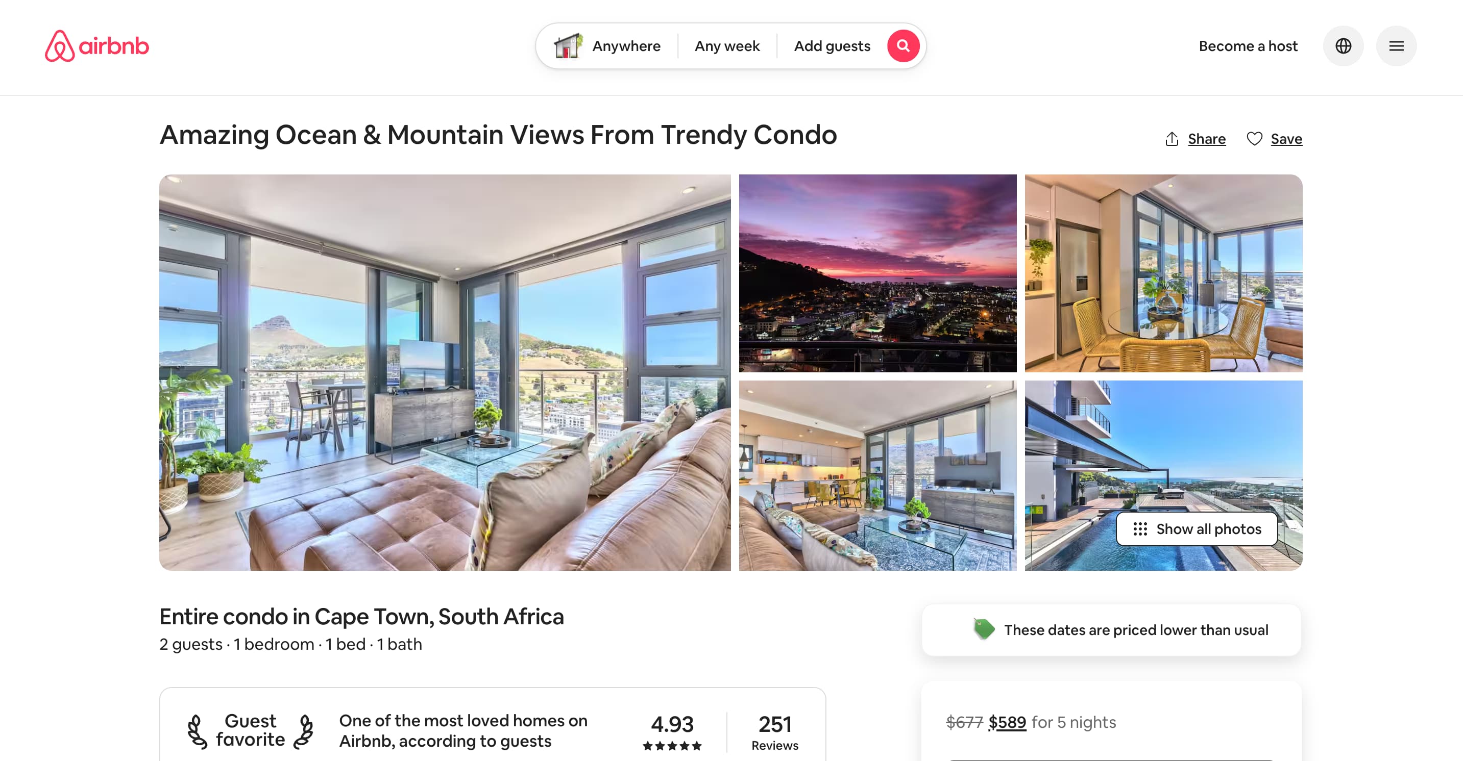 A screenshot of an Airbnb listing with incredible host-uploaded images.