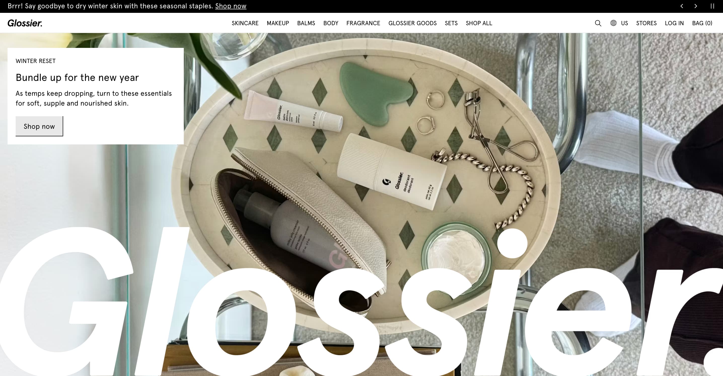 A screenshot of the Glossier website.