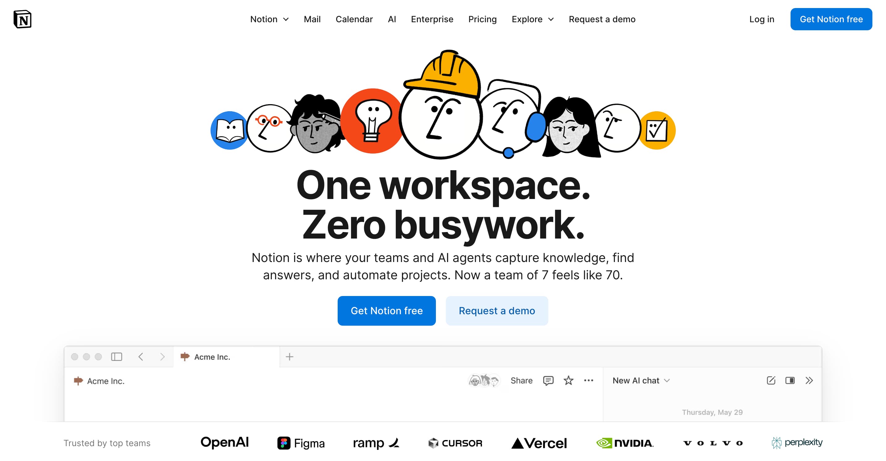 A screenshot of the Notion website.
