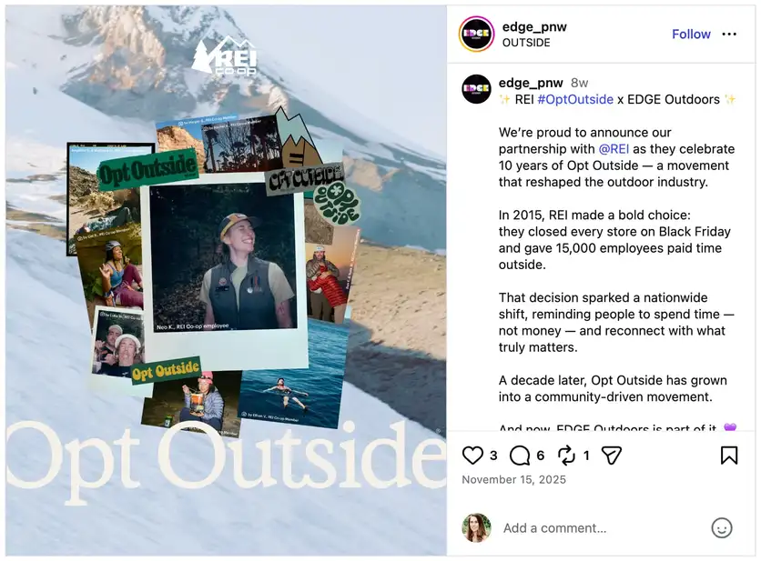 A screenshot of a UGC post for REI.