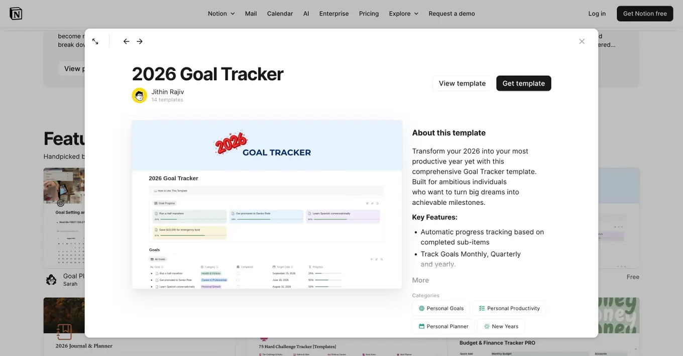A screenshot of a user-created Notion template.