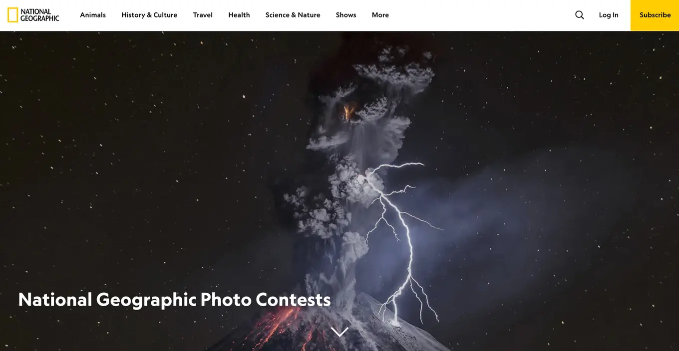 A screenshot of the Nat Geo photo contest website.