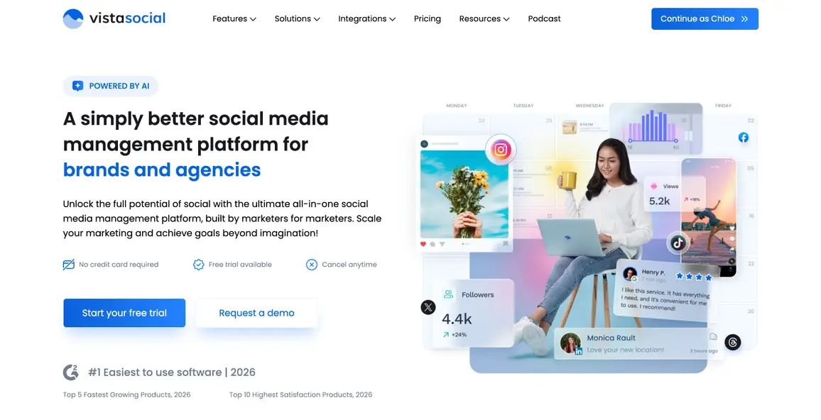 Hootsuite alternative Vista Social's website.