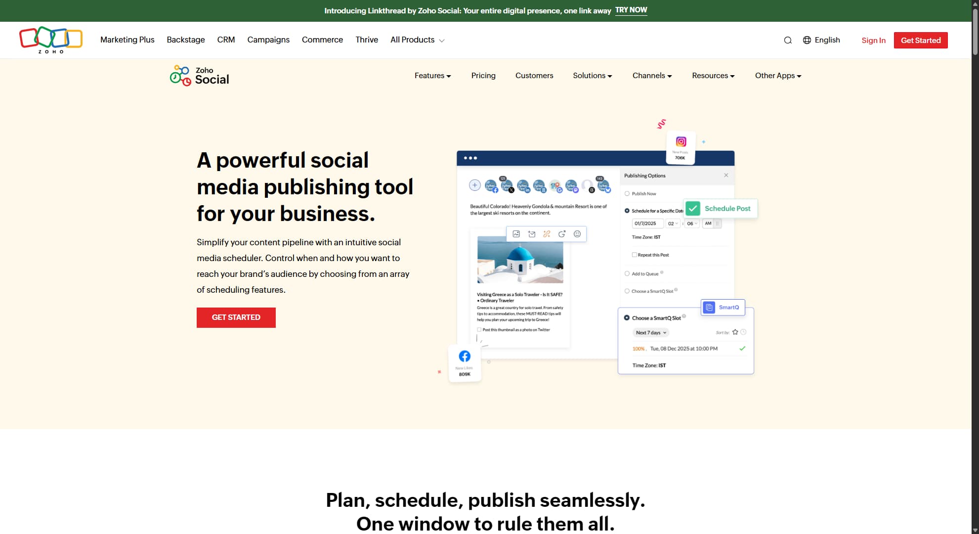 Hootsuite alternative Zoho Social's website.