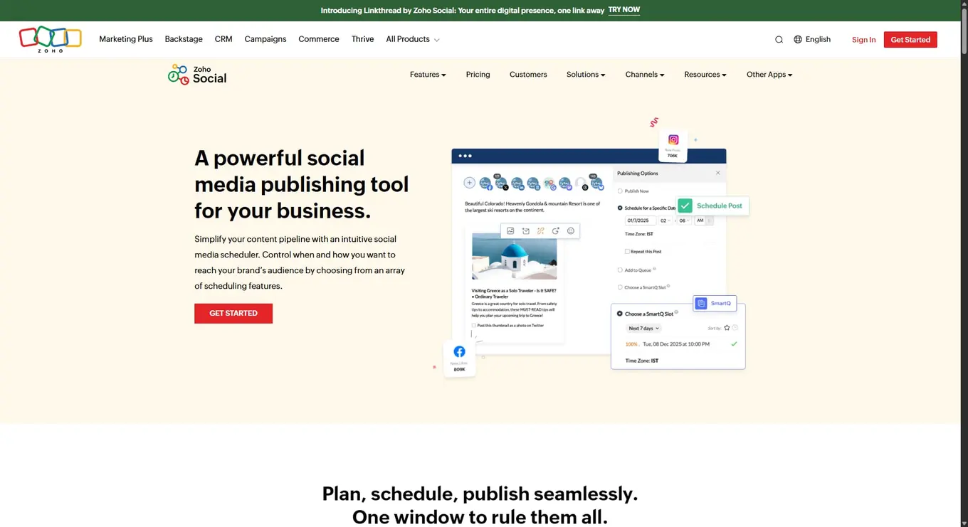 Hootsuite alternative Zoho Social's website.