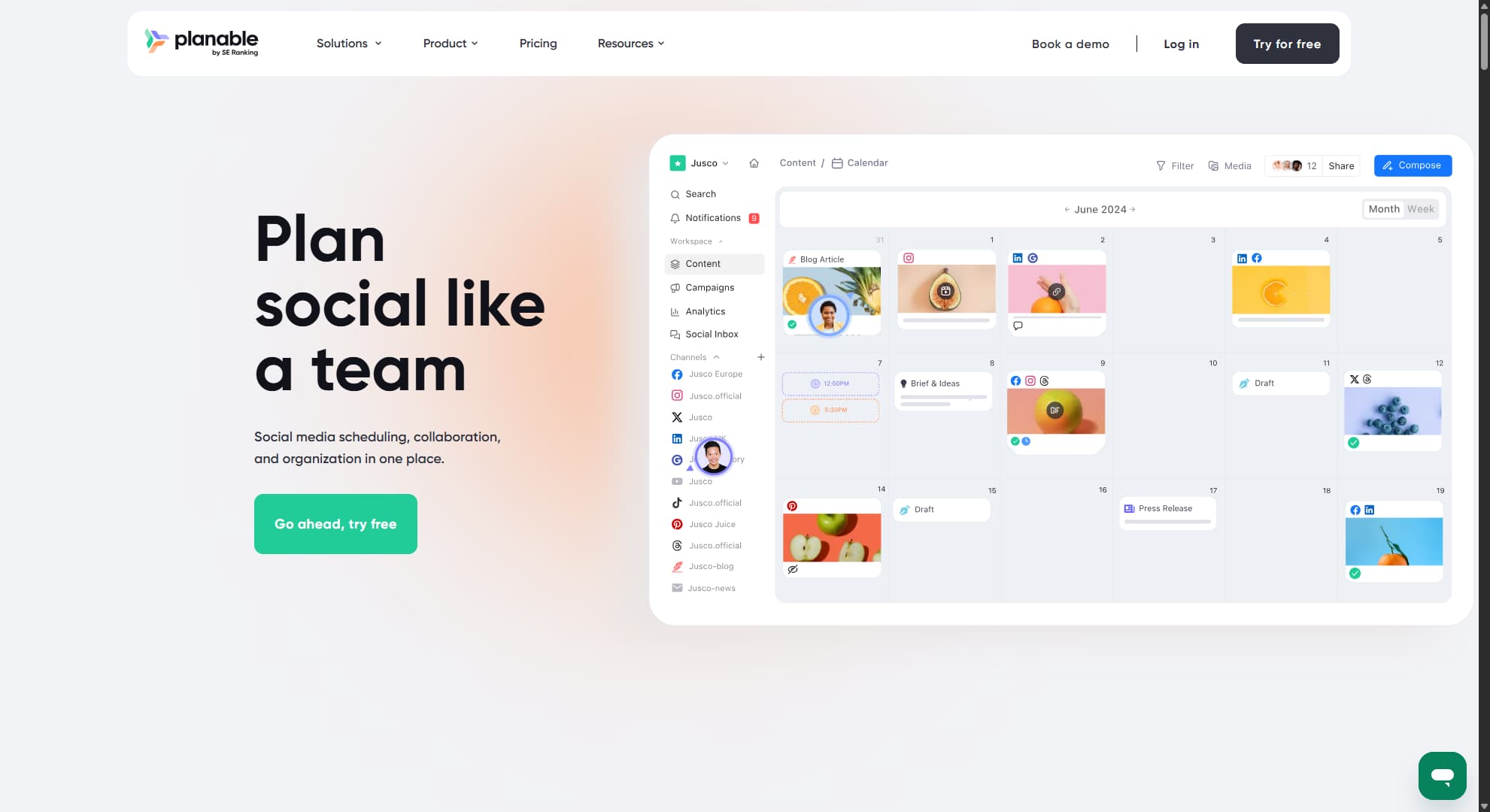 Hootsuite alternative Planable's website.