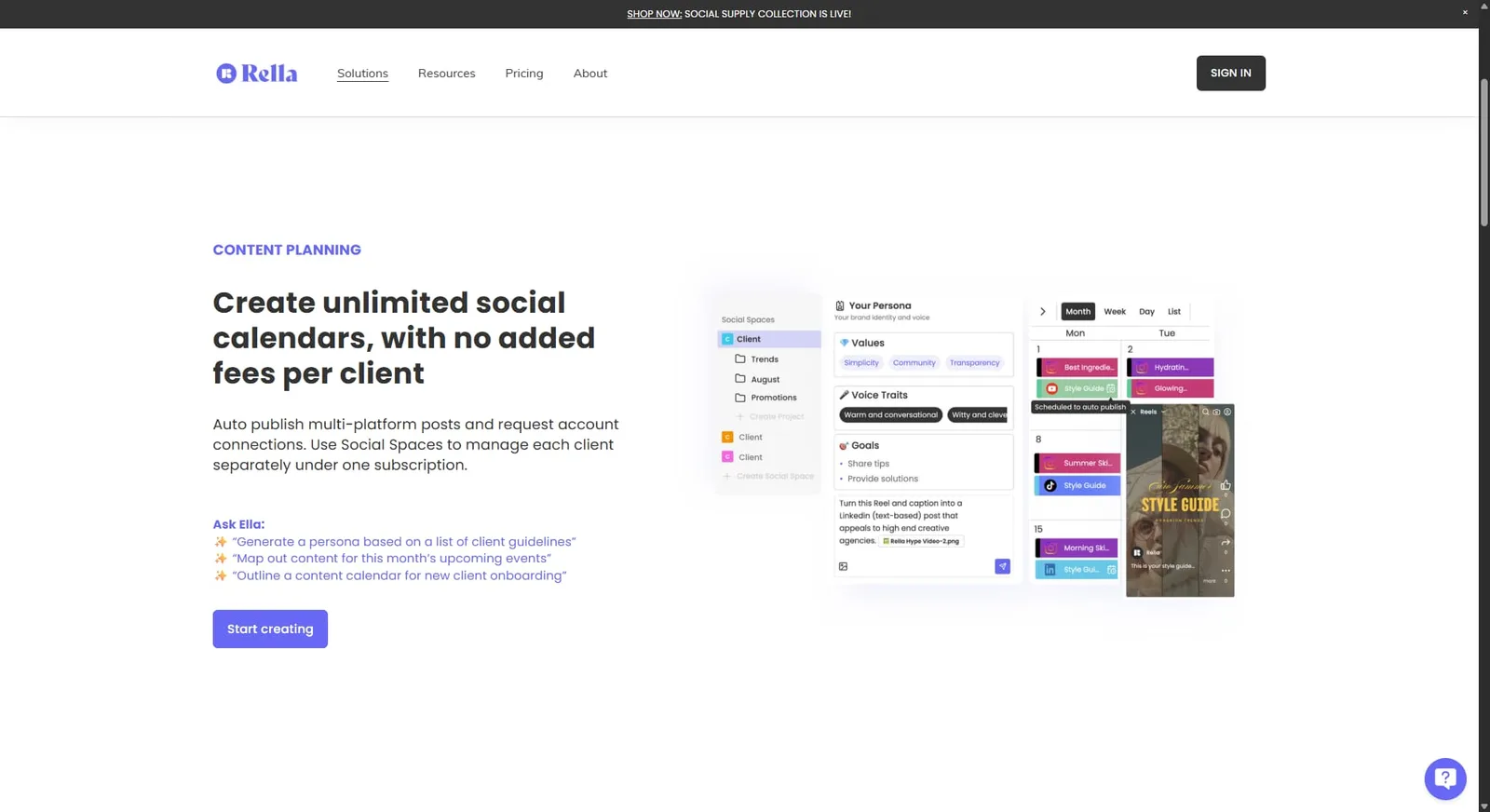 Hootsuite alternative Rella's website.