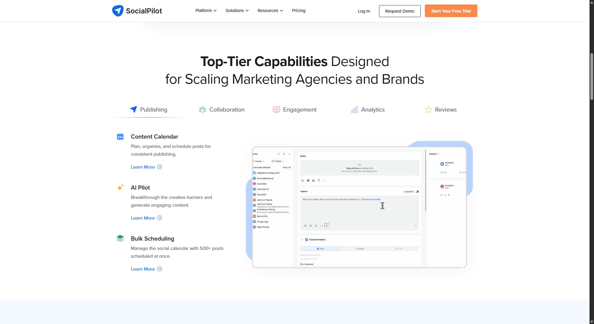 Hootsuite alternative SocialPilot's website.