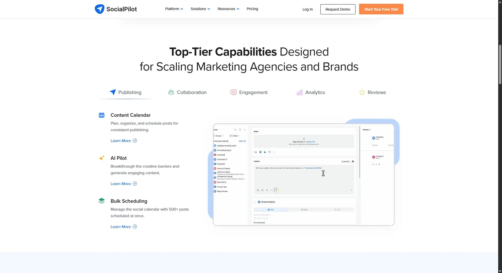 Hootsuite alternative SocialPilot's website.
