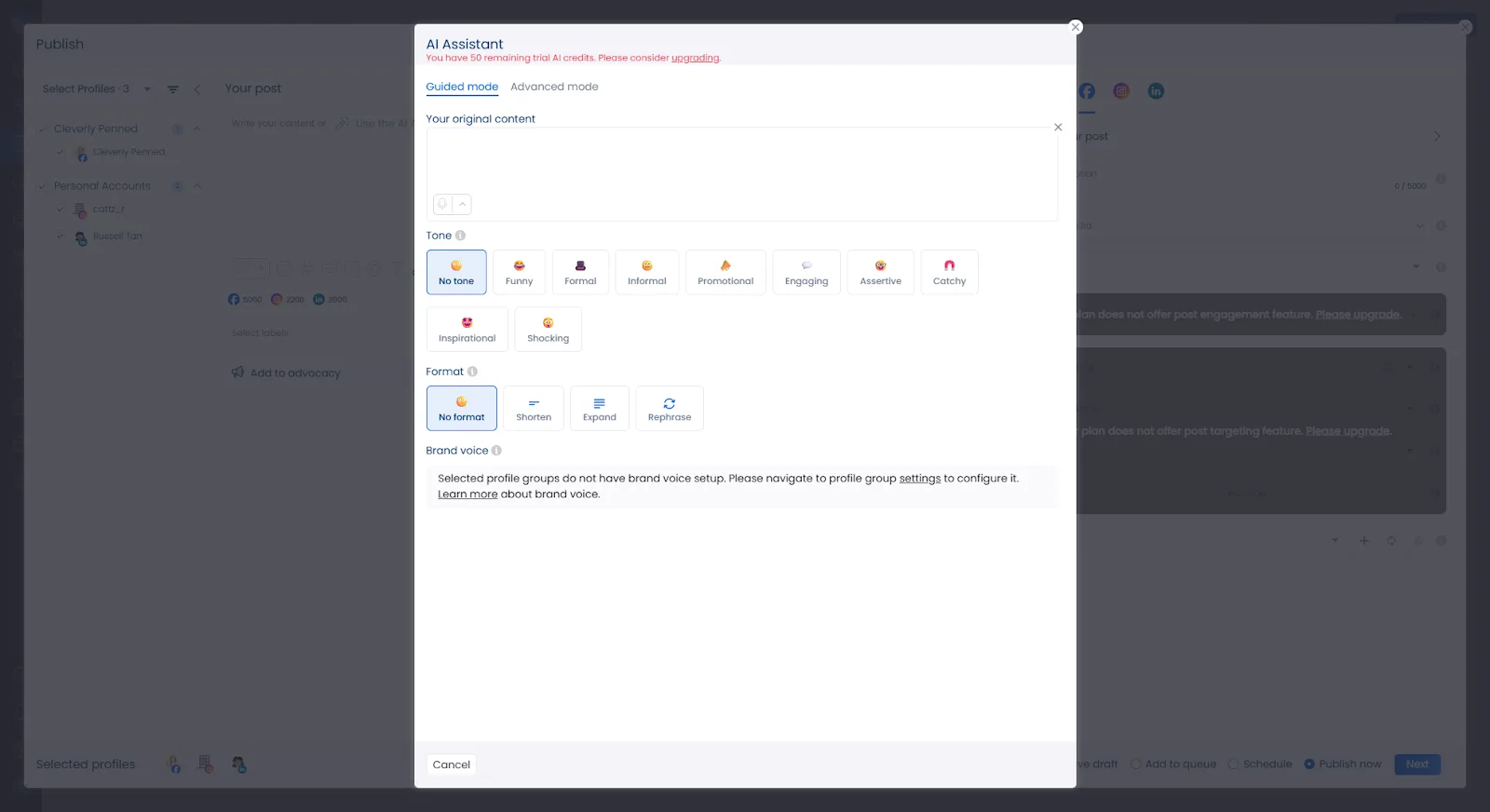 The AI assistant in Vista Social.
