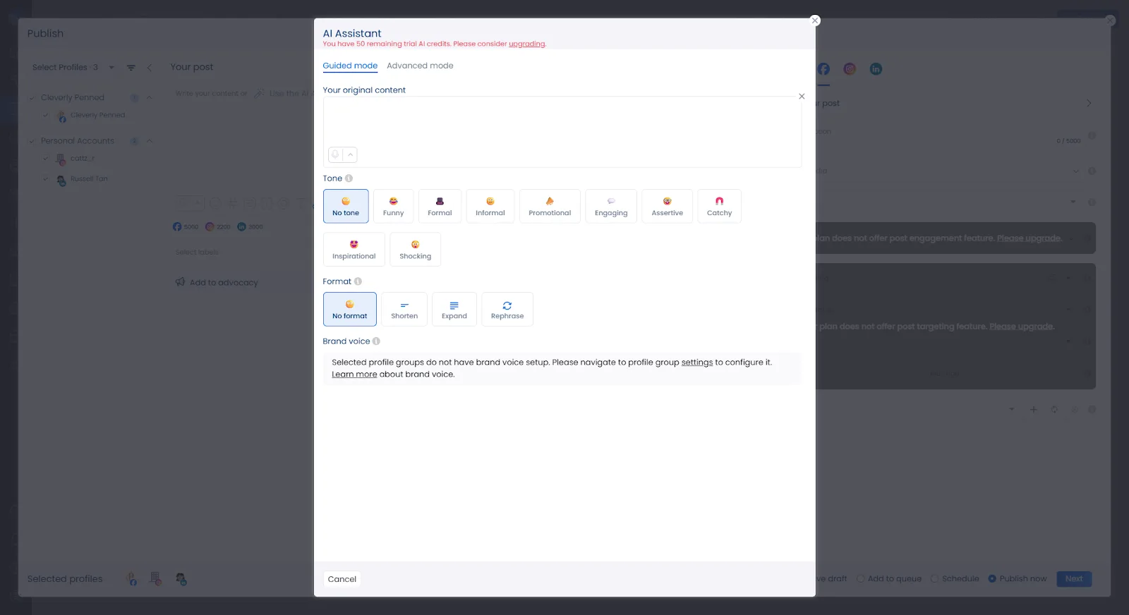 The AI assistant in Vista Social.