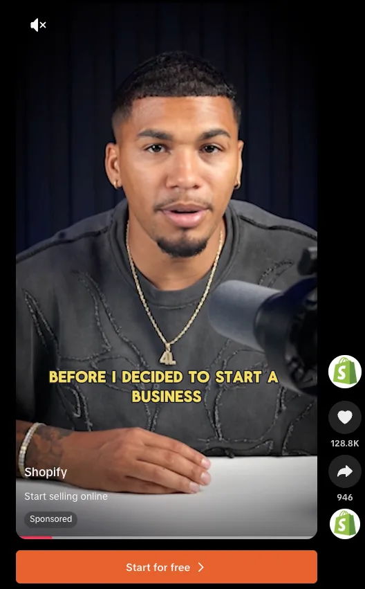 A screenshot of an in-feed TikTok ad from Shopify.